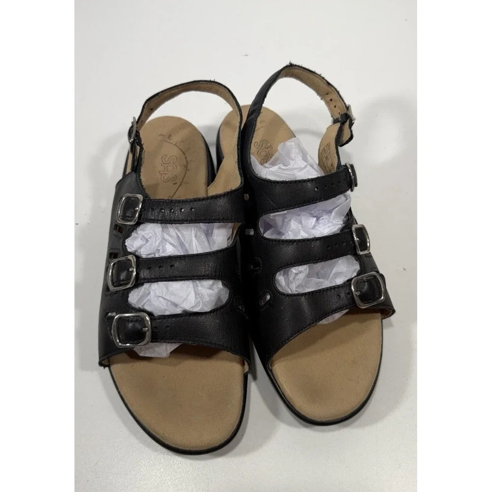 SAS Mystic womens Open Toe Casual Slingback Sandals size 9.5 Narrow Black
